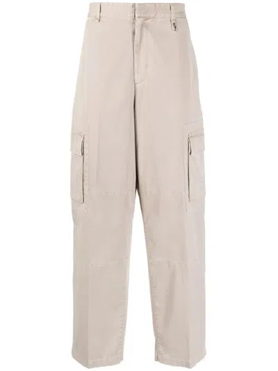 Fendi Wide-leg Trousers With Logo Patch In Neutral