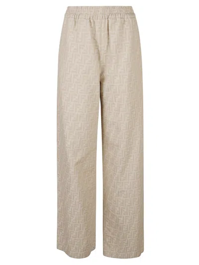 Fendi Wide-leg Trousers With Textured Design In Neutral