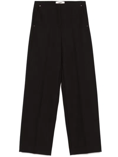 Fendi Wide Leg Wool Trousers In Multicolor