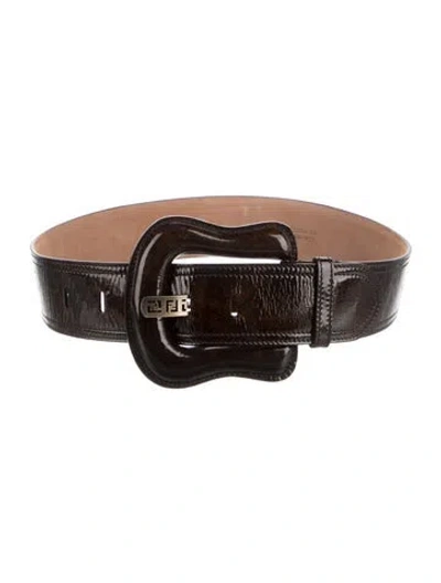 Pre-owned Fendi Wide Patent Leather Belt In Brown