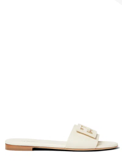 Fendi Wide-band Slide Sandals With Ff Baguette Motif In Bianco