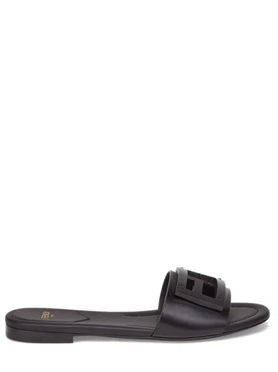 Fendi Wide-band Slide Sandals With Ff Baguette Motif In Multi