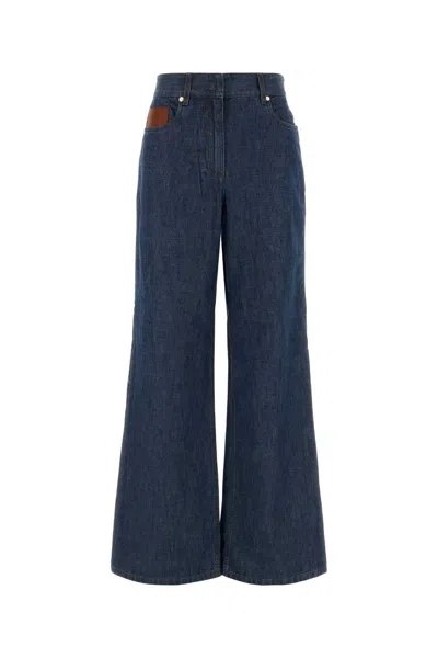 Fendi Wide-leg Cotton Jeans In Blue