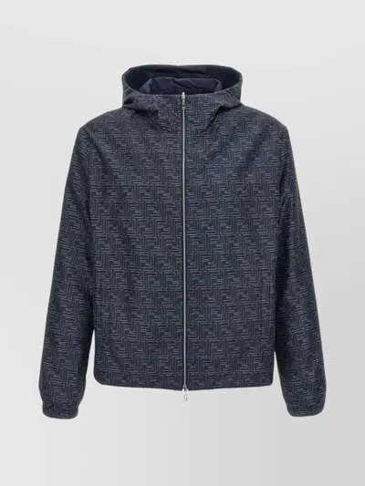 FENDI WINDBREAKER WITH HOOD AND GEOMETRIC PATTERN