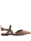 Fendi Women 'colibrì Lite' Brown Flat Slingback With All-over Ff Motif In Cotton Woman In Brown