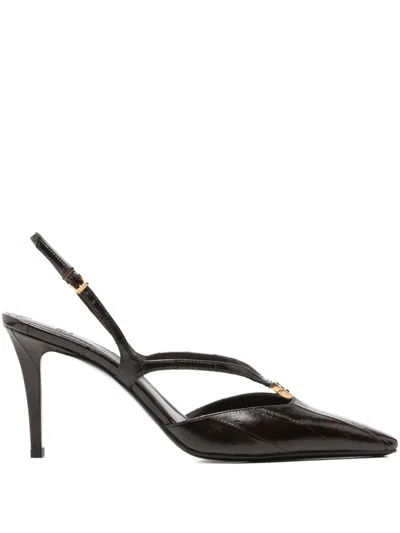 Fendi Brown Hagfish Leather High-heeled Slingbacks