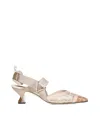 Fendi Black Leather And Mesh Slingbacks With Medium Heel In Rose Rose+nudo
