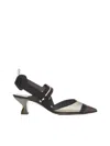 Fendi Black Leather And Mesh Slingbacks With Medium Heel In Tab.m+n.bd.cr+ne Mil
