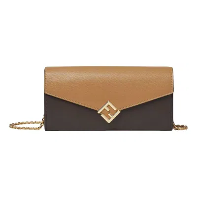 FENDI (WMNS) Fendi FW25 FF Diamonds Continental With Chain 'Brown Beige'