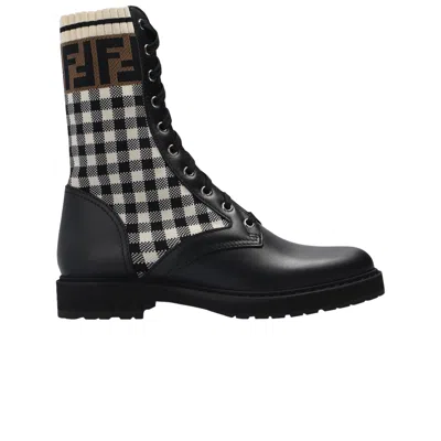 Pre-owned Fendi Wmns Ff Rockoko Biker Boot 'black Checkerboard'