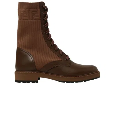 Pre-owned Fendi Wmns Ff Rockoko Biker Boot 'brown'