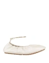 Fendi Filo Leather Ballerina Shoes In White
