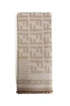 Fendi Shawl Square Fringed Edged In Beige