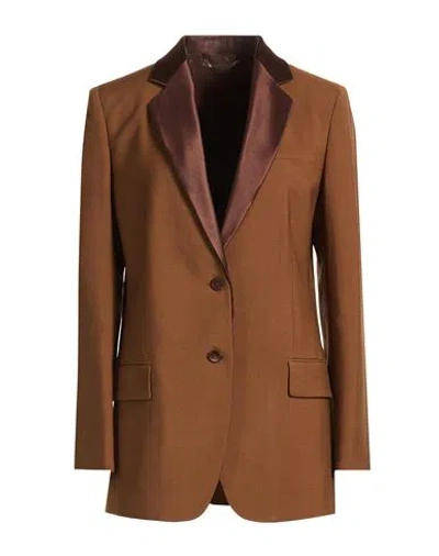 Fendi Woman Blazer Camel Size 6 Wool, Mohair Wool, Silk In Brown