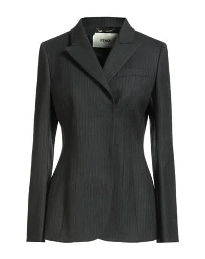 Fendi Woman Blazer Charcoal Size 6 Virgin Wool, Elastane, Polyester