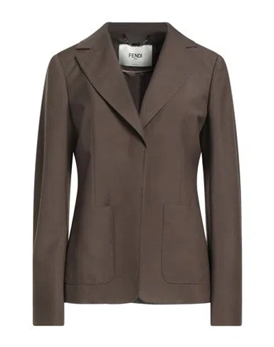 Fendi Woman Blazer Dark Brown Size 6 Wool, Mohair Wool