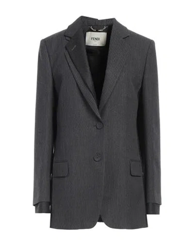 Fendi Woman Blazer Grey Size 6 Wool In Gray