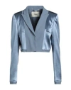 Fendi Woman Blazer Pastel Blue Size 8 Viscose, Virgin Wool In Blue
