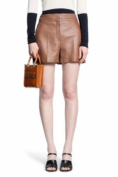 Fendi Stitch Detailed Leather Shorts In Brown