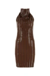 Fendi Sequin-embellished Wool Mini Dress In Brown