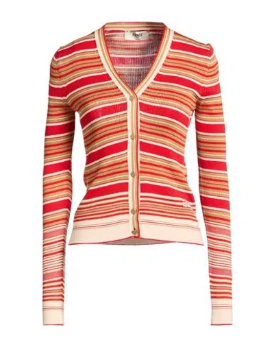 Fendi Woman Cardigan Red Size 6 Silk, Cotton, Polyamide