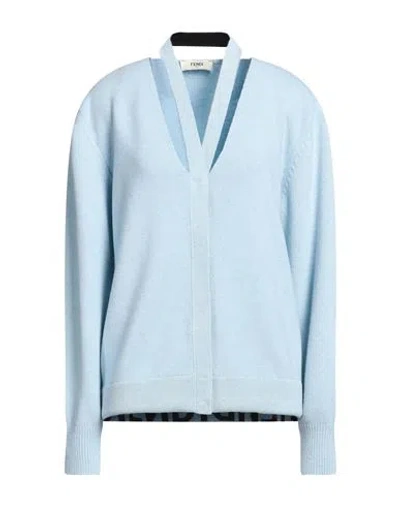 Fendi Woman Cardigan Sky Blue Size 6 Wool, Cashmere, Polyamide, Elastane