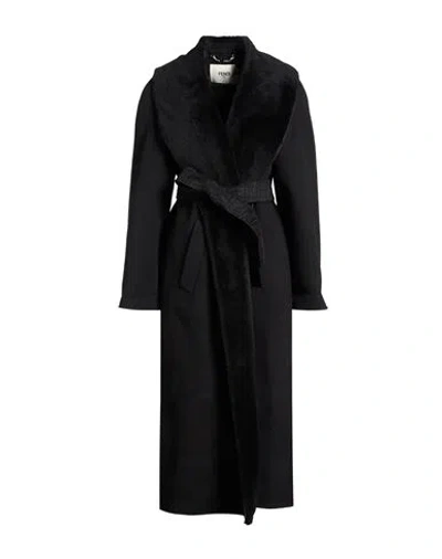 Fendi Woman Coat Black Size 6 Virgin Wool, Silk, Lambskin