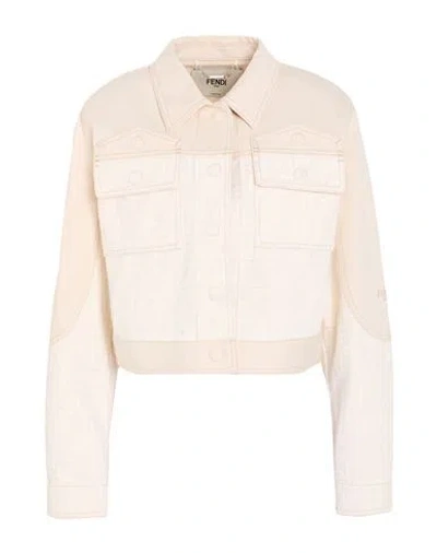Fendi Woman Denim Outerwear Cream Size 6 Cotton In Neutral