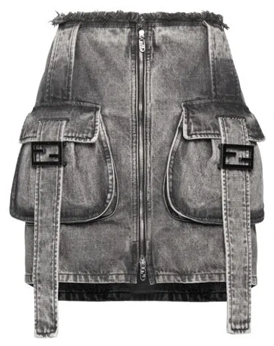 Fendi Woman Denim Skirt Black Size 4 Cotton In Gray