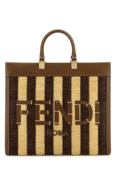 Fendi Woman Rafia Medium Sunshine Shopping Bag In Multicolor