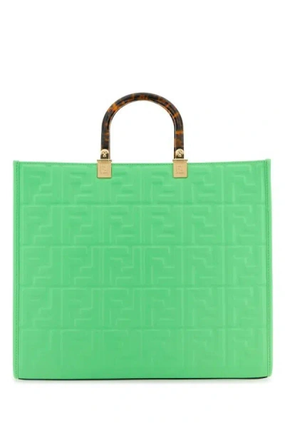 Fendi Woman Green Leather Medium Sunshine Shopping Bag