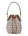 Fendi Women Embroidered Fabric And Leather Mini Mon Tresor Bucket Bag In Sand