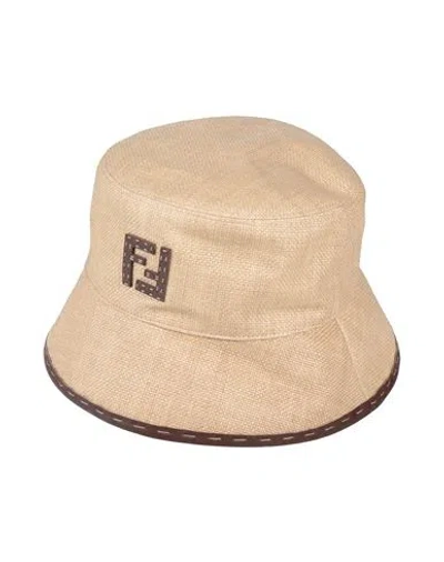 Fendi Woman Hat Sand Size M Polyamide, Sheepskin In Beige