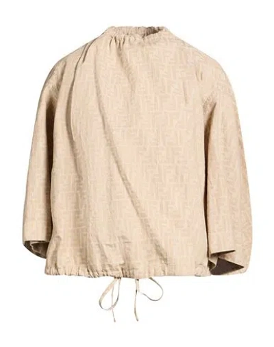 Fendi Woman Jacket Beige Size 6 Cotton, Linen In Neutral