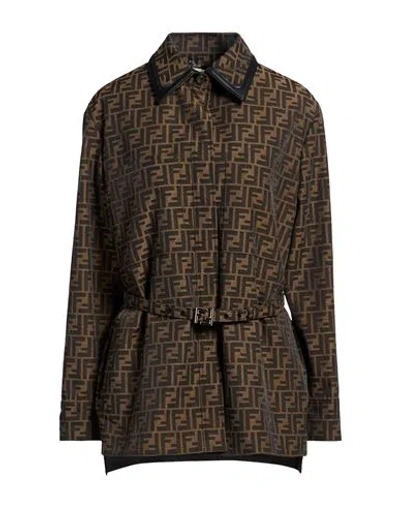 Fendi Woman Jacket Dark Brown Size 2 Polyester, Cotton, Leather