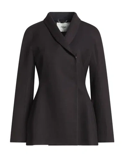 Fendi Woman Jacket Dark Brown Size 8 Virgin Wool In Black