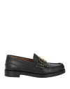 Fendi Black Leather Baguette Loafers With Gold-tone Buckle Detail In Black
