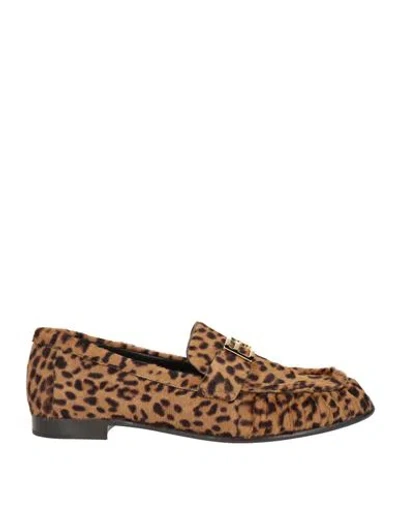 Fendi Woman Loafers Brown Size 9 Leather In Animal Print