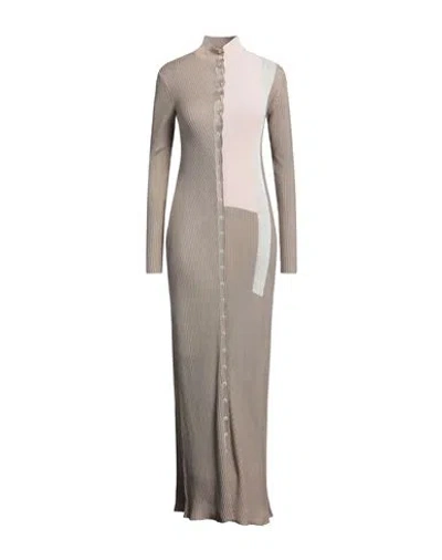 Fendi Woman Maxi Dress Taupe Size 6 Silk, Synthetic Fibers, Mohair Wool, Wool In Grey