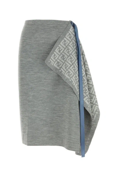 FENDI FENDI WOMAN MELANGE GREY WOOL BLEND SKIRT