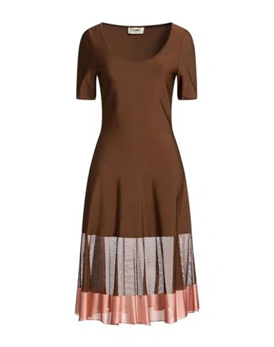 Fendi Woman Midi Dress Brown Size 6 Viscose, Polyamide, Elastane