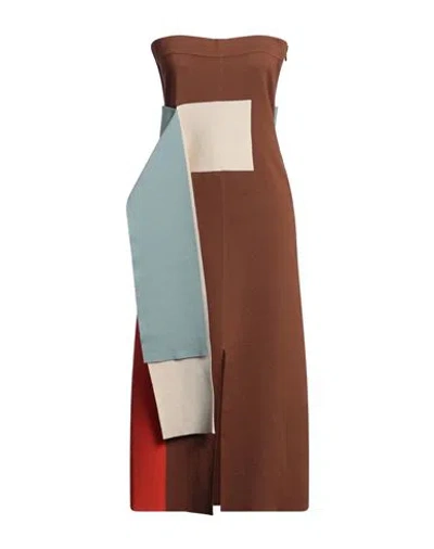 FENDI FENDI WOMAN MIDI DRESS BROWN SIZE 8 WOOL, POLYAMIDE, ELASTANE