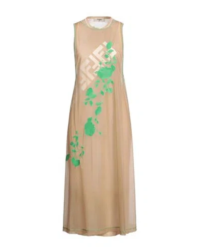 Fendi Woman Midi Dress Sand Size 6 Polyamide In Beige