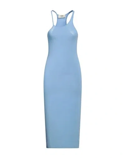 Fendi Woman Midi Dress Sky Blue Size 6 Viscose, Polyester, Polyamide