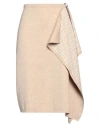 Fendi Woman Midi Skirt Camel Size 6 Wool, Polyamide, Polyurethane In Beige