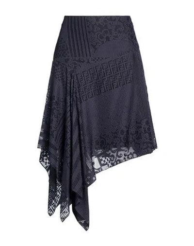 Fendi Woman Midi Skirt Navy Size 2 Viscose, Silk In Blue