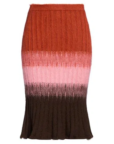Fendi Woman Midi Skirt Rust Size 6 Mohair Wool, Wool, Polyamide, Cashmere, Elastane In Multi