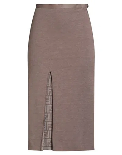 Fendi Woman Midi Skirt Taupe Size 6 Wool, Elastane In Brown