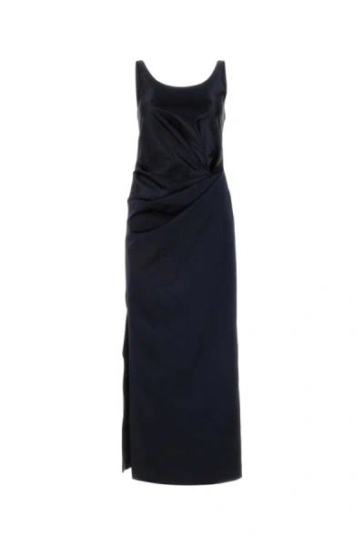 FENDI FENDI WOMAN MIDNIGHT BLUE SATIN DRESS