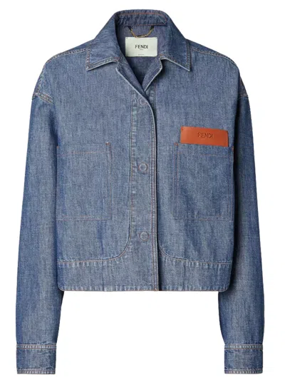 Fendi Woman's Mini Denim Short Jacket With Patch Pockets In Navy